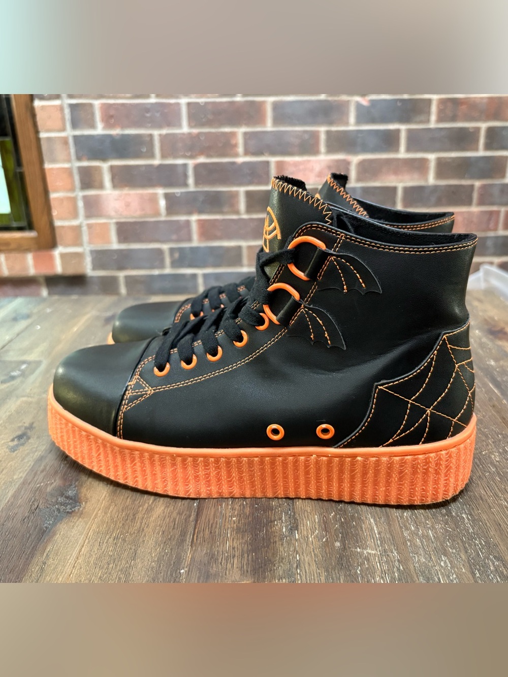 Strange Cvlt Chelsea Crew Black and Orange Spiderweb High-Top Sneakers size 11